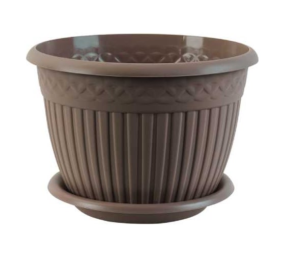 Изображение товара Кашпо bmc КШ 2098 Византия с поддоном Мокачино d 20 см, h 143 мм, 3 л 072353