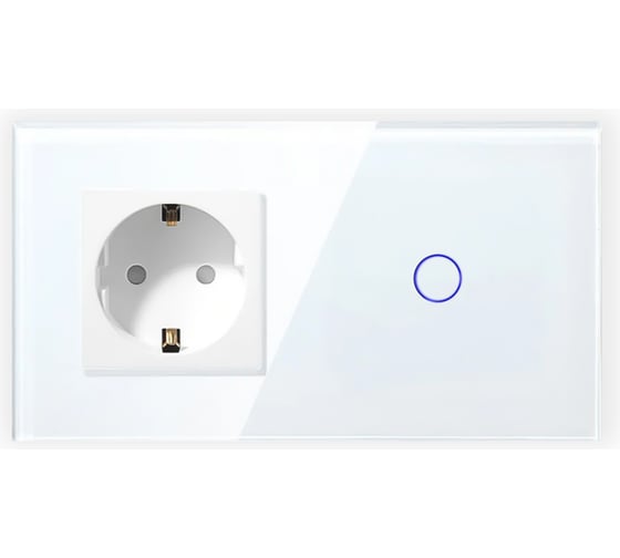 Изображение товара Сенсорный выключатель Vell с розеткой, белый, 2 поста, 1 кнопка + розетка, стекло 1369804