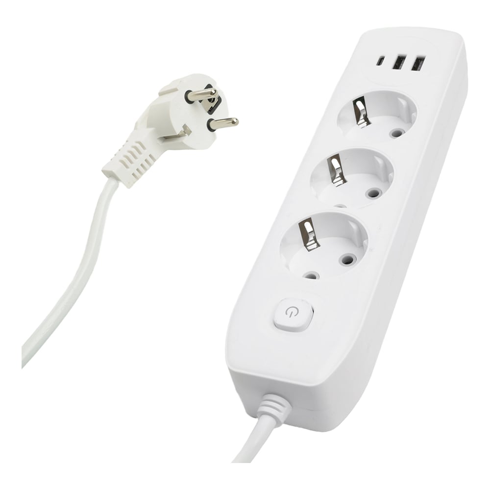 Изображение товара Удлинитель STEKKER 3 места c USB Type-C 3 м 250V 10A белый HM08-33-02
