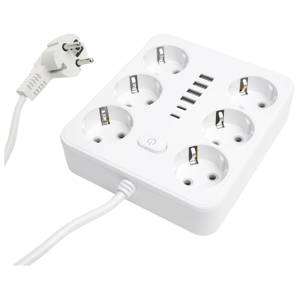Изображение товара Удлинитель STEKKER 6-местный c/з 3м 250В 10А с USB и заземлением для дома и офиса