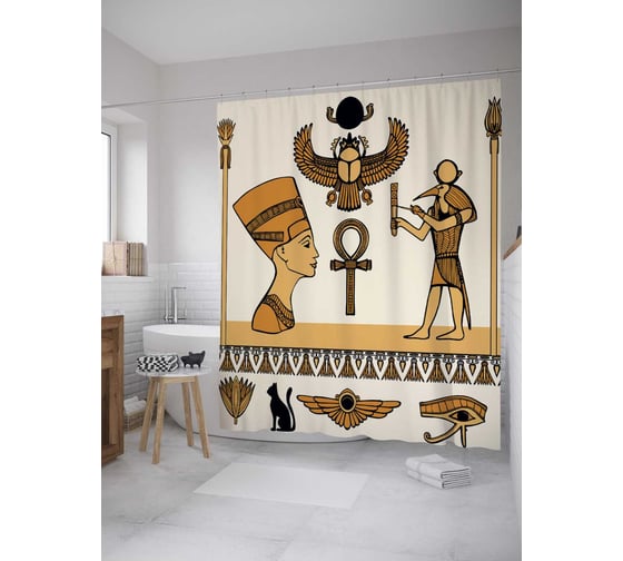Изображение товара Штора (занавеска) для ванной JoyArty "Древний Египет" из сатена, 180х200 см с крючками, sc_31440