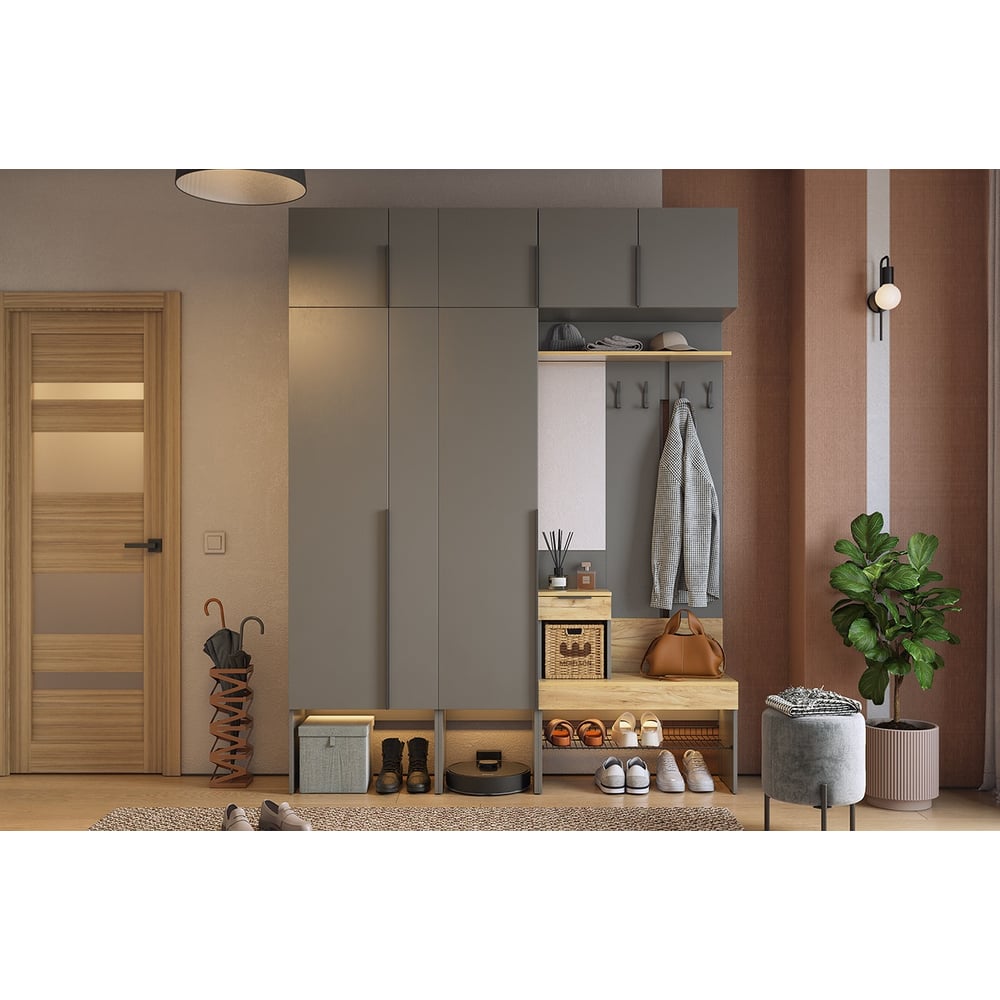 Изображение товара Прихожая ИП Щербаков А.Н. Баско К9 графит/дуб крафт золотой, 1800х2350 мм