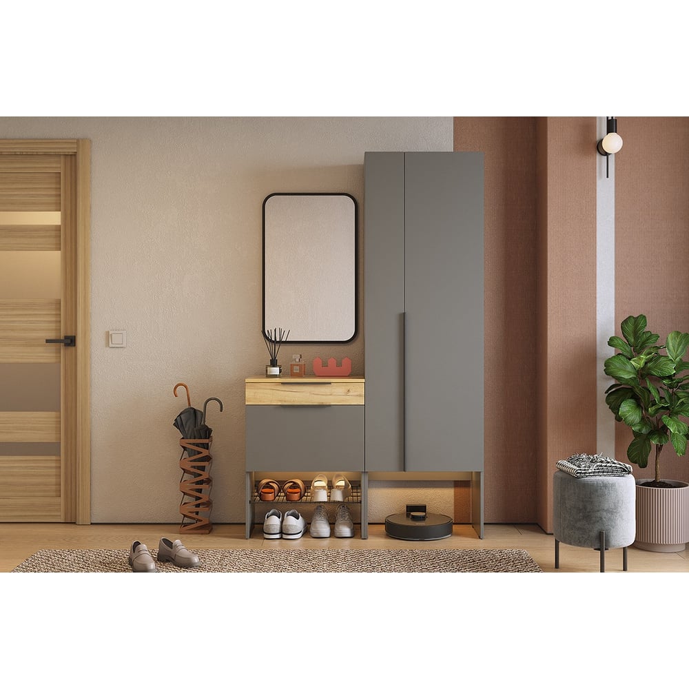 Изображение товара Прихожая ИП Щербаков А.Н. Баско К8 графит/дуб крафт золотой мебель для прихожей