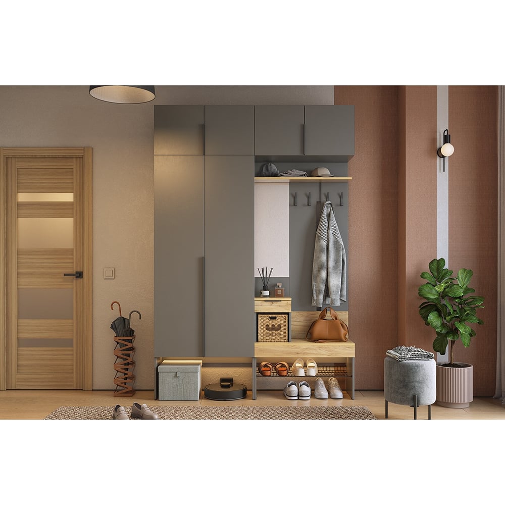 Изображение товара Прихожая ИП Щербаков А.Н. Баско К5 графит и дуб крафт золотой Функциональная и стильная мебель для 