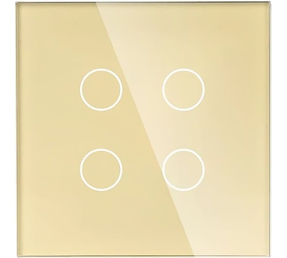 Изображение товара Сенсорный выключатель Vell золотой, четырехклавишный, 1 пост, стеклянная рамка 1369782