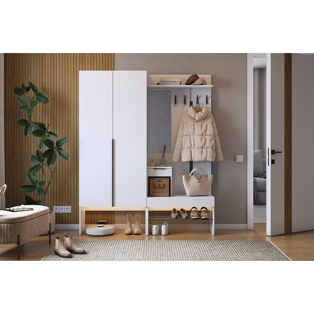 Изображение товара Прихожая Баско К1 белое дерево ИП Щербаков А.Н. прямой дизайн вместительная