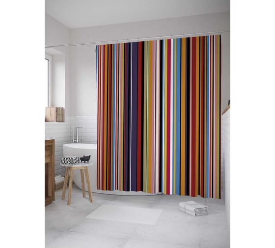 Изображение товара Штора (занавеска) для ванной JoyArty "Разноцветные вертикальные полосы" из сатена, 180х200 см с крючками, sc_31225