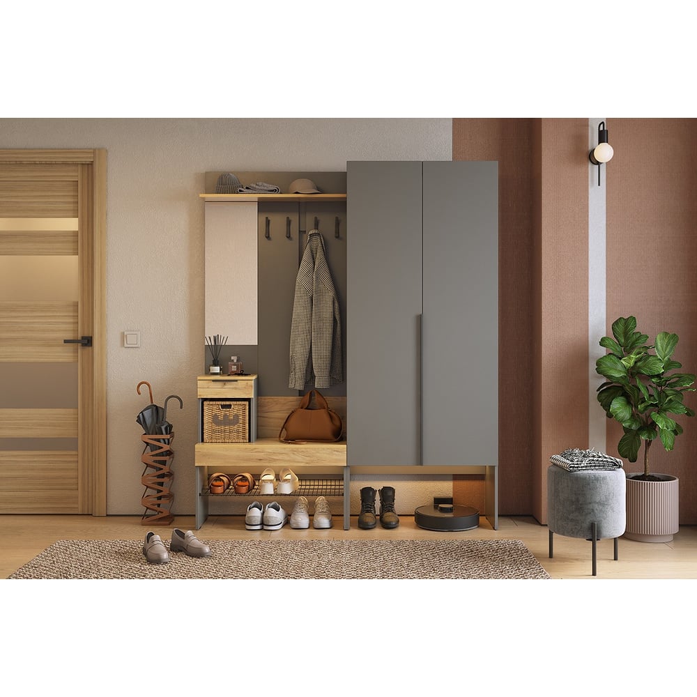 Изображение товара Прихожая Баско К1 из ЛДСП графит и дуб крафт золотой 1600 мм