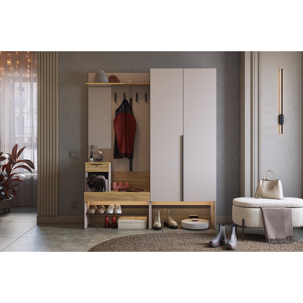 Изображение товара Прихожая ИП Щербаков А.Н. Баско К1 кашемир/дуб крафт золотой