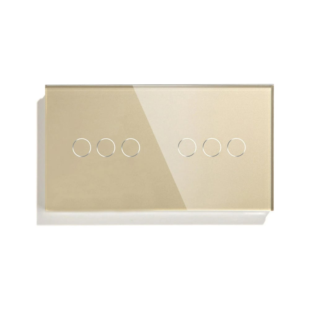 Изображение товара Сенсорный выключатель Vell золотой 2 поста 3 кнопки стекло