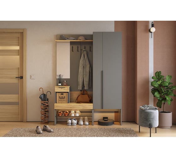 Изображение товара Прихожая ИП Щербаков А.Н. Баско К2 (графит/дуб крафт золотой) ПК02Баско.3319