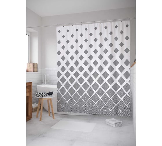 Изображение товара Штора (занавеска) для ванной JoyArty "Геометрические ромбы" из сатена, 180х200 см с крючками, sc_30459