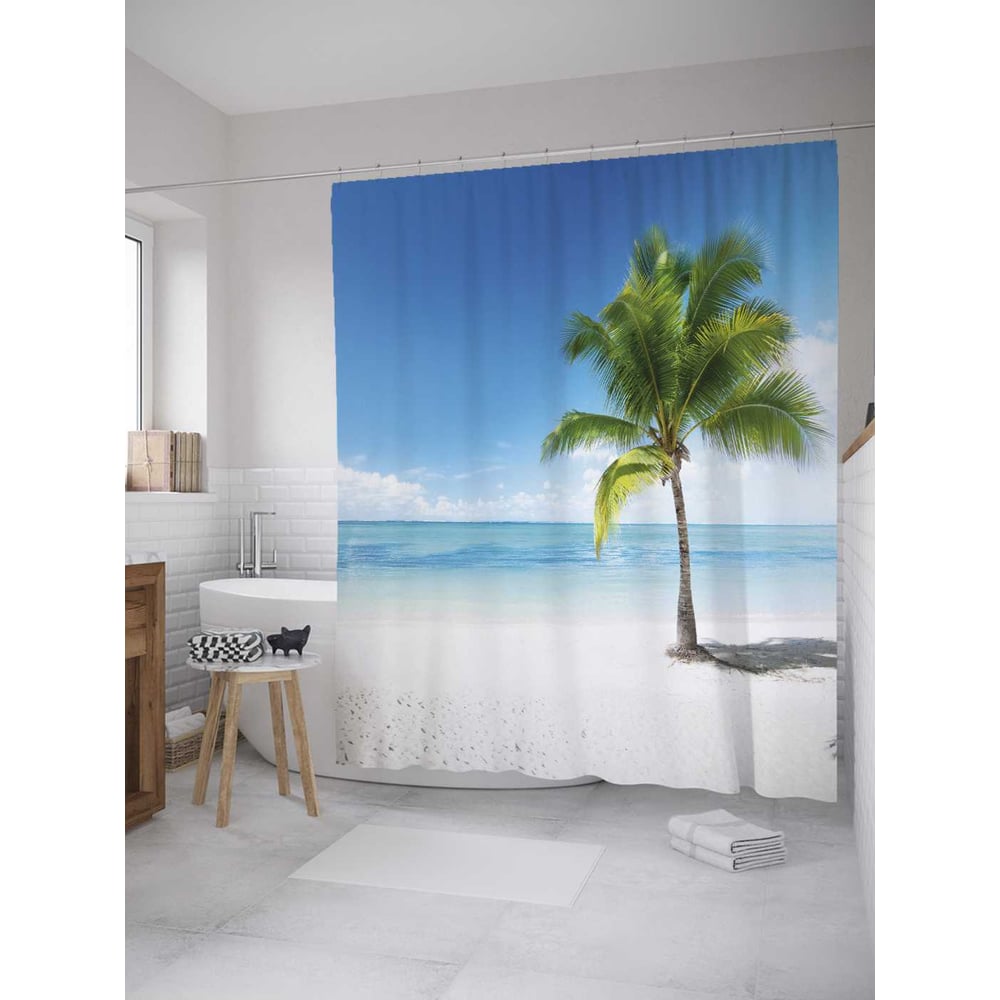 Изображение товара Штора для ванной JoyArty Пальма на пляже из сатена 180х200 см