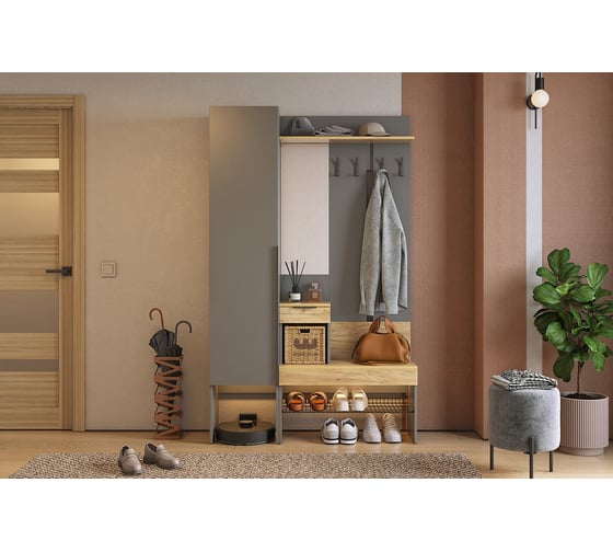 Изображение товара Прихожая ИП Щербаков А.Н. Баско К3 (графит/дуб крафт золотой) ПК03Баско.3319