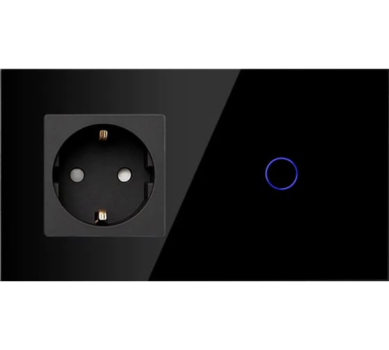 Изображение товара Сенсорный выключатель Vell с розеткой, черный, 2 поста, 1 кнопка + розетка, стекло 1369805
