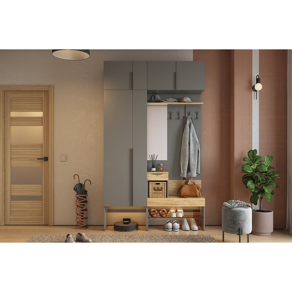 Изображение товара Прихожая ИП Щербаков А.Н. Баско К6 (графит/дуб крафт золотой) ПК06Баско.3319