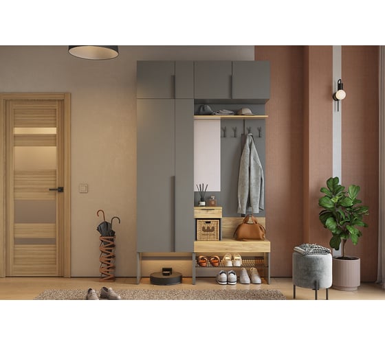 Изображение товара Прихожая ИП Щербаков А.Н. Баско К6 (графит/дуб крафт золотой) ПК06Баско.3319