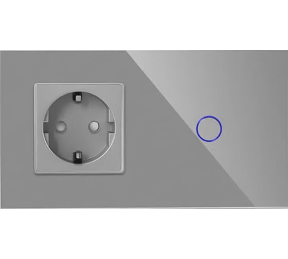 Изображение товара Сенсорный выключатель Vell с розеткой, серый, 2 поста, 1 кнопка + розетка, стекло 1369807