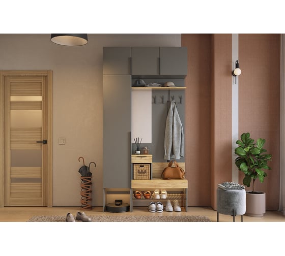 Изображение товара Прихожая ИП Щербаков А.Н. Баско К4 (графит/дуб крафт золотой) ПК04Баско.3319