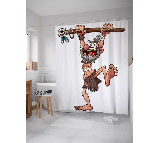 Изображение товара Штора (занавеска) для ванной JoyArty "Древний дедушка" из сатена, 180х200 см с крючками, sc_30235