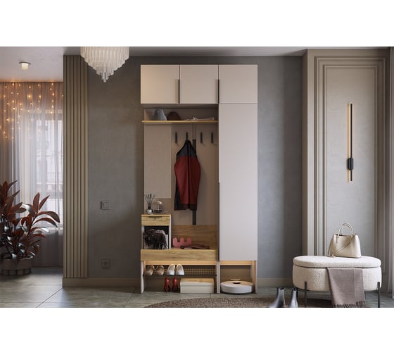 Изображение товара Прихожая ИП Щербаков А.Н. Баско К4 (кашемир/дуб крафт золотой) ПК04Баско.3369