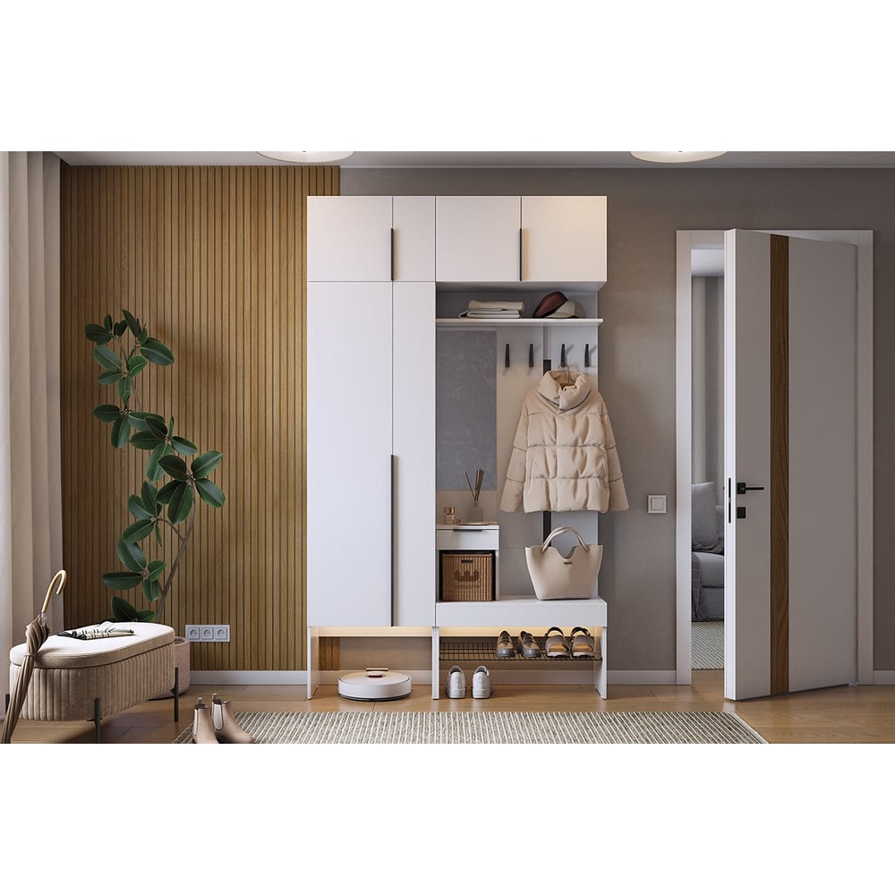 Изображение товара Прихожая белое дерево с обувницей и шкафом в стиле Баско К6
