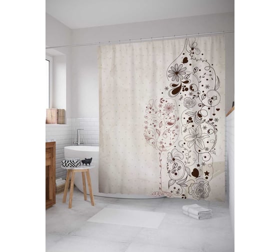Изображение товара Штора (занавеска) для ванной JoyArty "Цветочный образ" из сатена, 180х200 см с крючками, sc_3165