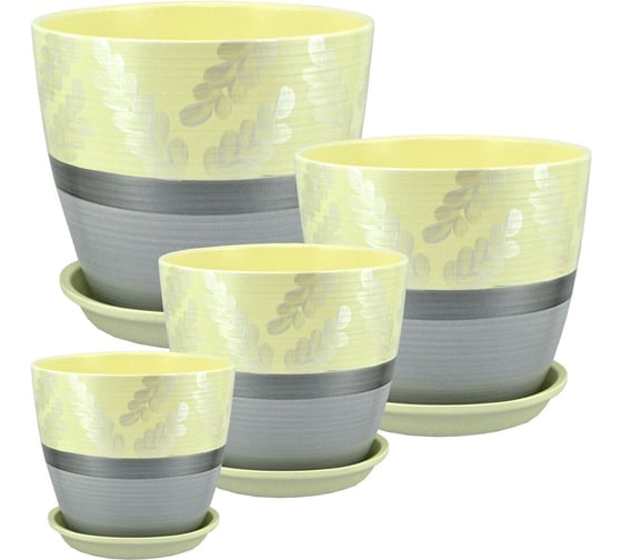 Изображение товара Комплект керамика Сады Аурики Роспись бутон РС105 из 4х горшков d12 см, d15 см, d18 см, d21 см 072335 072118