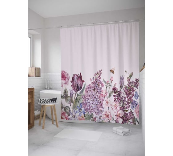 Изображение товара Штора (занавеска) для ванной JoyArty "Цветы акварелью" из сатена, 180х200 см sc_378488
