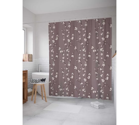 Изображение товара Штора (занавеска) для ванной JoyArty "Стеснительный цвет" из сатена, 180х200 см с крючками, sc_31207