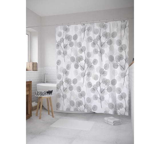 Изображение товара Штора (занавеска) для ванной JoyArty "Призрачная листва" из сатена, 180х200 см с крючками, sc_31512