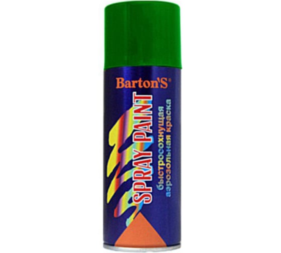 Изображение товара Алкидная аэрозольная краска BARTON'S Spray Paint ЗЕЛЕНАЯ глянец RAL6002, 520мл BR159