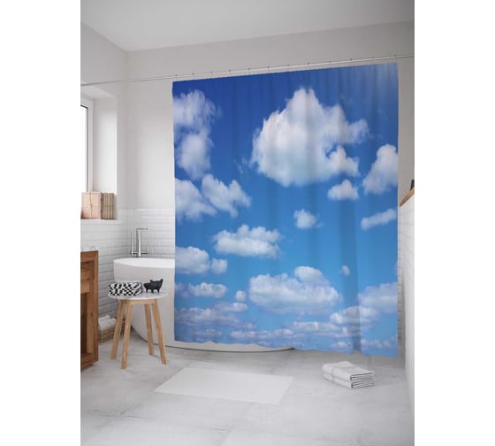 Изображение товара Штора (занавеска) для ванной JoyArty "Небесная тишина" из сатена, 180х200 см с крючками, sc_5607