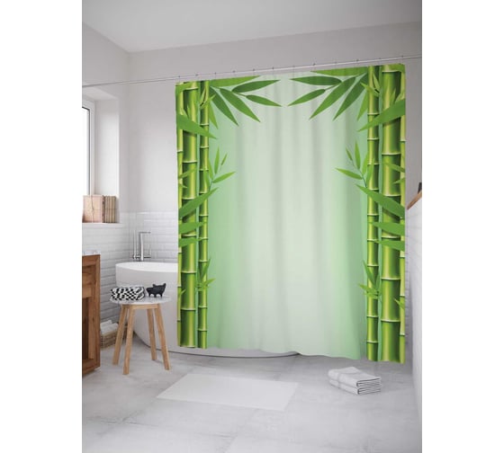 Изображение товара Штора (занавеска) для ванной JoyArty "Бамбуковые стены" из сатена, 180х200 см sc_294544