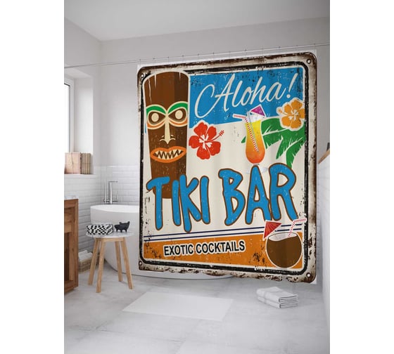 Изображение товара Штора (занавеска) для ванной JoyArty "Экзотические коктейли в баре" из сатена, 180х200 см с крючками, sc_37734