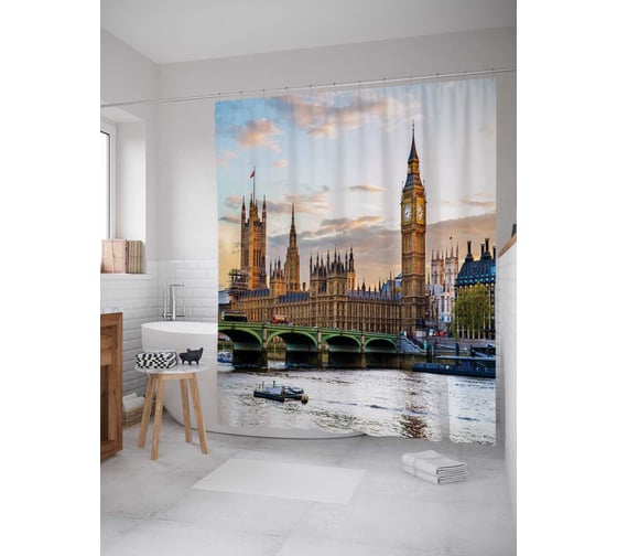 Изображение товара Штора (занавеска) для ванной JoyArty "Английское спокойствие" из сатена, 180х200 см с крючками, sc_9422