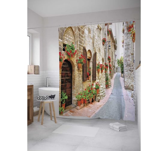 Изображение товара Штора (занавеска) для ванной JoyArty "Цветочный символ" из сатена, 180х200 см с крючками, sc_9205