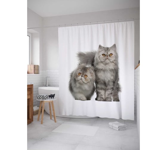 Изображение товара Штора (занавеска) для ванной JoyArty "Домашние пушистики" из сатена, 180х200 см с крючками, sc_9641