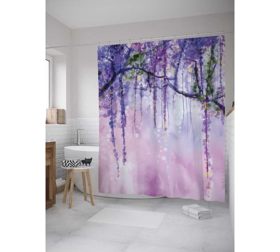 Изображение товара Штора (занавеска) для ванной JoyArty "Лесные гирлянды" из сатена, 180х200 см с крючками, sc_9135