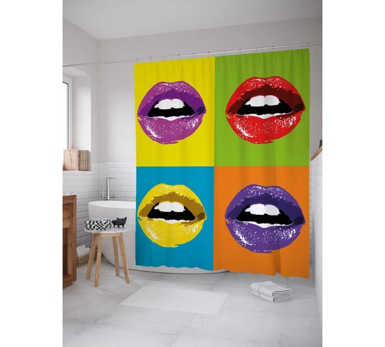 Изображение товара Штора (занавеска) для ванной JoyArty "Стиль Уорхола" из сатена, 180х200 см с крючками, sc_53814