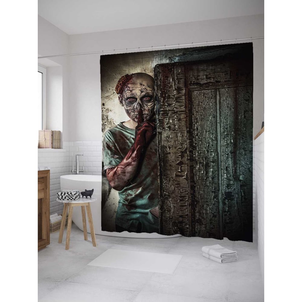 Изображение товара Штора для ванной JoyArty Окровавленный зомби сатен 180х200 см с крючками