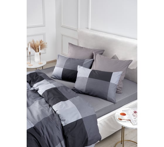 Изображение товара Комплект постельного белья Guten Morgen бязь, рис.1171, Gray cage 1.5 спальное, с наволочкой, 70x70 см GMБ-1171-143-150-70