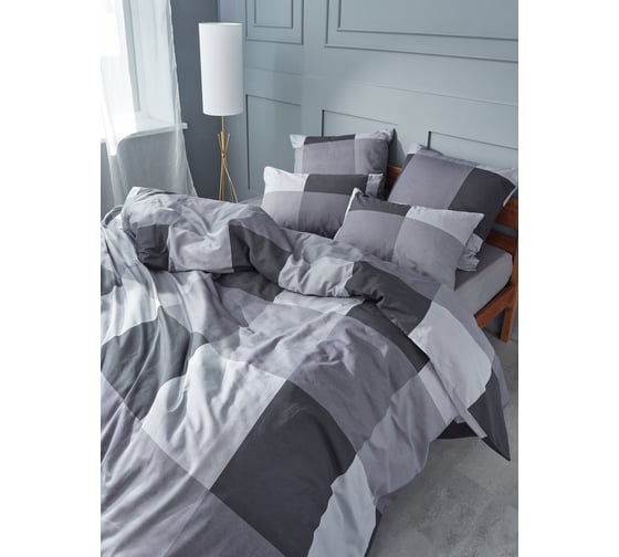 Изображение товара Комплект постельного белья Guten Morgen бязь, рис.1171, Gray cage 2 спальное Макси, с наволочкой, 50x70 см GMБ-1171-175-220-50