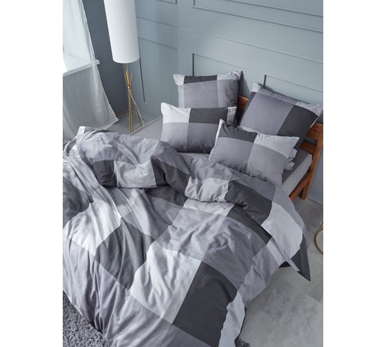 Изображение товара Комплект постельного белья Guten Morgen бязь, рис.1171, Gray cage 1.5 спальное, с наволочкой, 50x70 см GMБ-1171-143-150-50