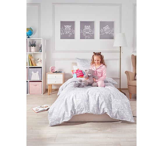 Изображение товара Комплект постельного белья Guten Morgen бязь, рис.1170, Owls 2 спальное Макси, с наволочкой, 70x70 см GMПБ-1170-175-220-70