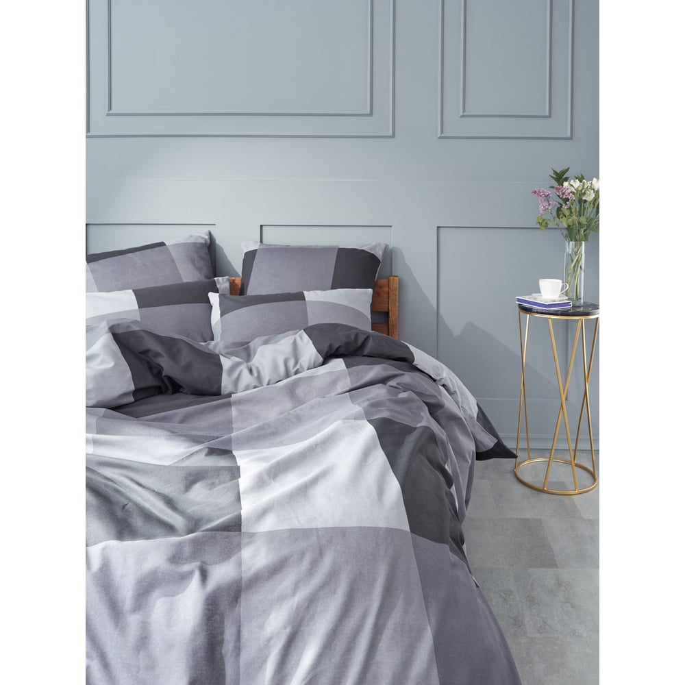 Изображение товара Комплект постельного белья Guten Morgen бязь Gray cage евро с наволочками 70x70 см