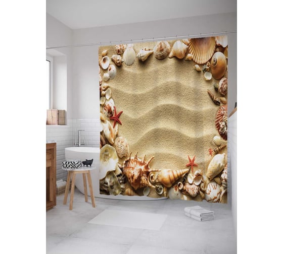 Изображение товара Штора (занавеска) для ванной JoyArty "Морская рамка" из сатена, 180х200 см с крючками, sc_7089