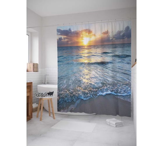 Изображение товара Штора (занавеска) для ванной JoyArty "Игривое море" из сатена, 180х200 см с крючками, sc_6991