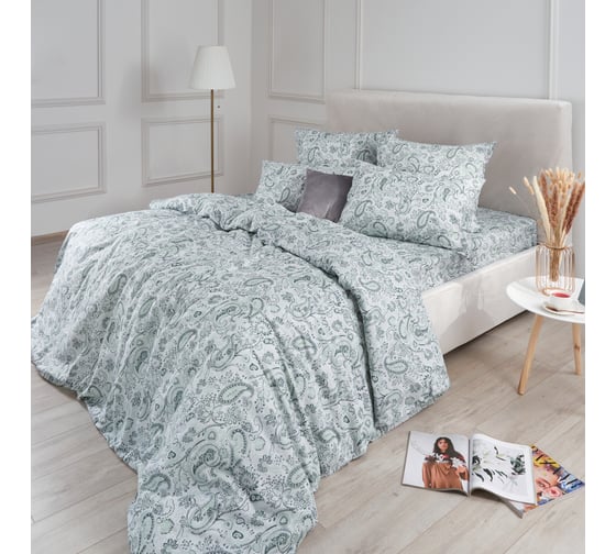 Изображение товара Комплект постельного белья Guten Morgen бязь, рис.1177, Rodgersia, зеленый, 1.5 спальное, с наволочкой, 50x70 см GMБ-1177-143-150-50