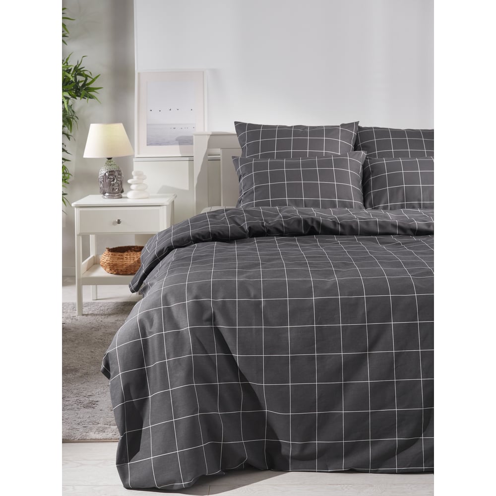 Изображение товара Комплект постельного белья Guten Morgen двуспальный бязь серый клетка